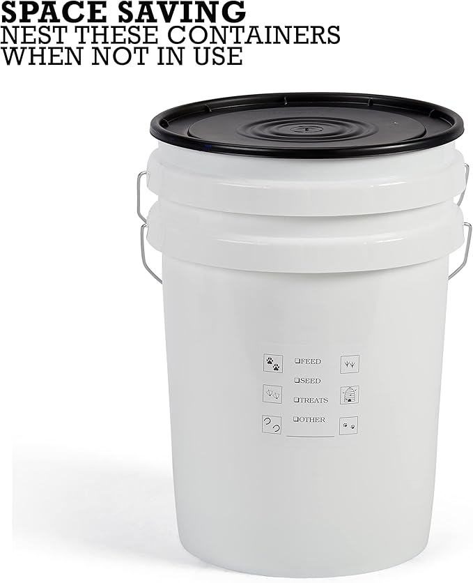 United Solutions Airtight Pet Food Storage Container, 5 Gallon Capacity, Great for Dog Food, Cat Food, Bird Seed, Dry Food Storage, White Container with Black Lid, 2-Pack