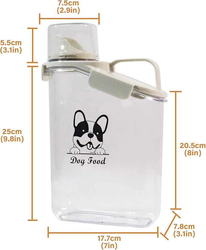 Dog Food Storage Container Airtight Portable Dog Food Container with Handled Lid and Pour Spout,Food Storage for Dog Dry Food Small Pet Food Container with Measuring Cup for Home, Travel,2.8L