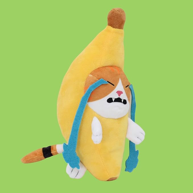 Crying Banana Cat Plush Toy, Sad Banana Cat Stuffed Animal, Cute Yellow Kitty Fruit Plushie Pillow Doll