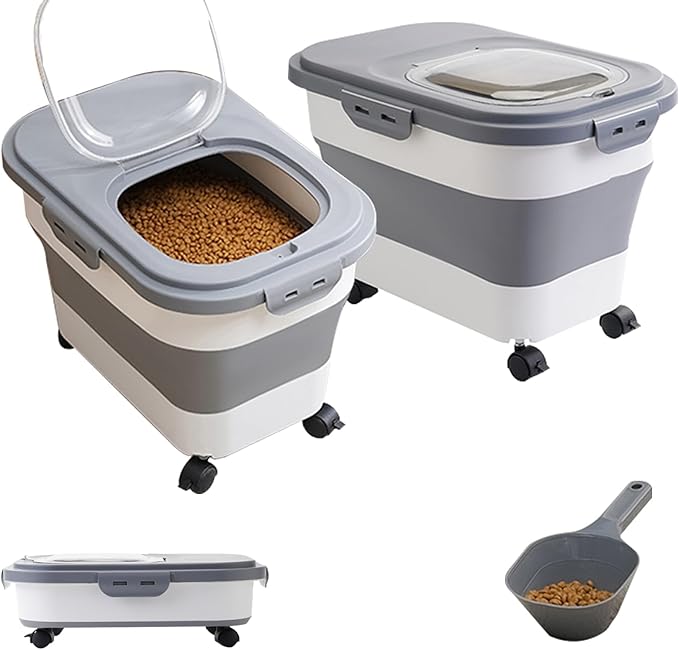 Dog Food Storage Container 2pack*20LB,Collapsible Dog Food Container with Travel Silicone Bowl and Scoop for Dog/Cat/Bird Food/Cat litter,Keep Dry Food Fresh,Easy to Move.