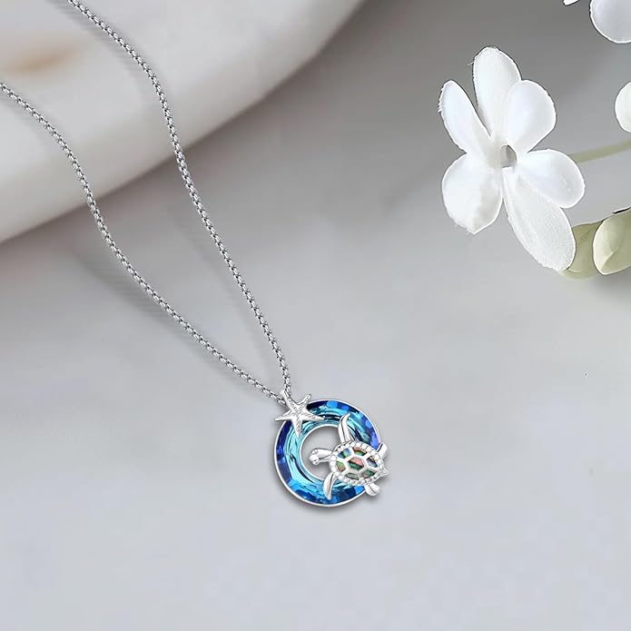 AUDINCCED Black Cat Necklace Turtle Necklace Gothic Jewelry Butterfly Necklace Cat Necklace 925 Sterling Silver Crescent Moon Necklace for Women Cat Gifts for Cat Lovers