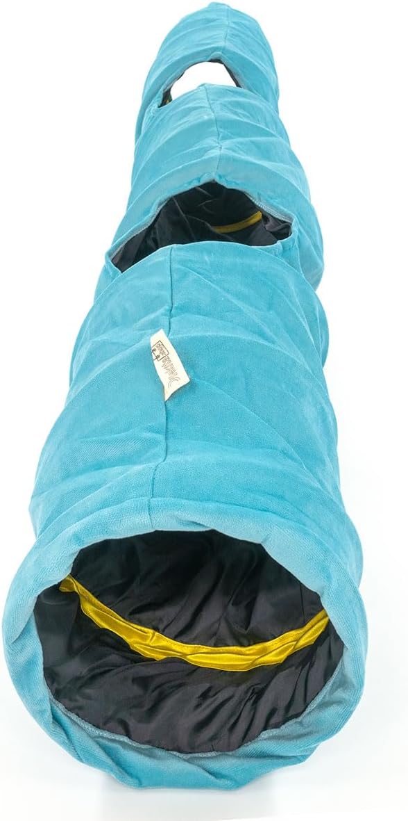 Velvet Fabric - Foldable/Collapsible - 55x8.66 Inches Cat Tunnel (Turquoise)