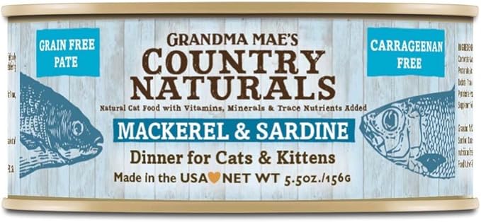 Grandma Mae'S 79700185 5.5 Oz Grain Free Mackerel & Sardine Dinner Cat Food (24 Pack), One Size