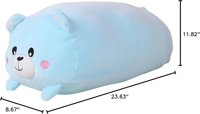 TemBe 23.6 inch Cute Large Bear Plush Stuffed Animal Pillow, Very Soft Squish Mellow Hugging Toy Gifts for Bedding, Kids Sleeping Cute Pillow (Blue Bear)