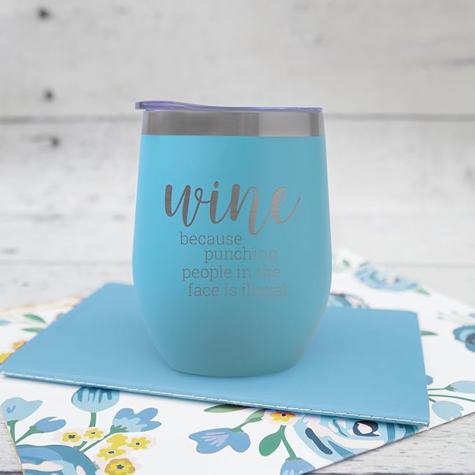 Canopy Street Snarky People Wine Stainless Steel Tumbler / 12 Ounce Bright Blue Metal Drink Glass/Funny Sassy Wine Drinkers Engraved Cup