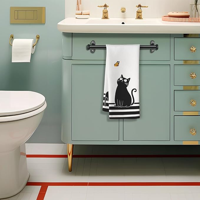 Cat Towel,Cat Kitchen Accessories,Cat Kitchen Towels,Black Cat Gifts for Women,Cat Hand Towel,Cat Dish Towels,Cat Mom Gifts,Fun Kitchen Towels,Funny Bathroom Hand Towels,Gifts for Cat Lovers for Women