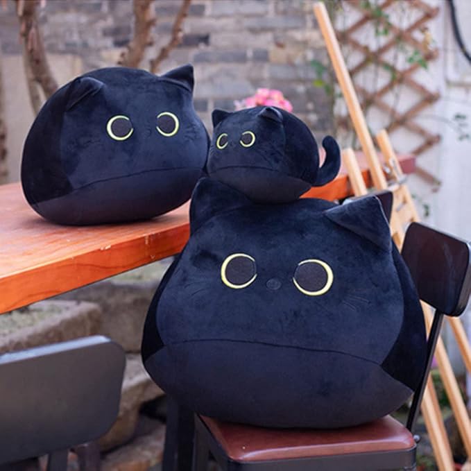 Black Cat Stuffed Animal Plush Toy Creative Cat Shape Soft Pillow Toys Gifts Cute Dolls for Girlfriend Kids Baby Girls, 25cm/9.8in