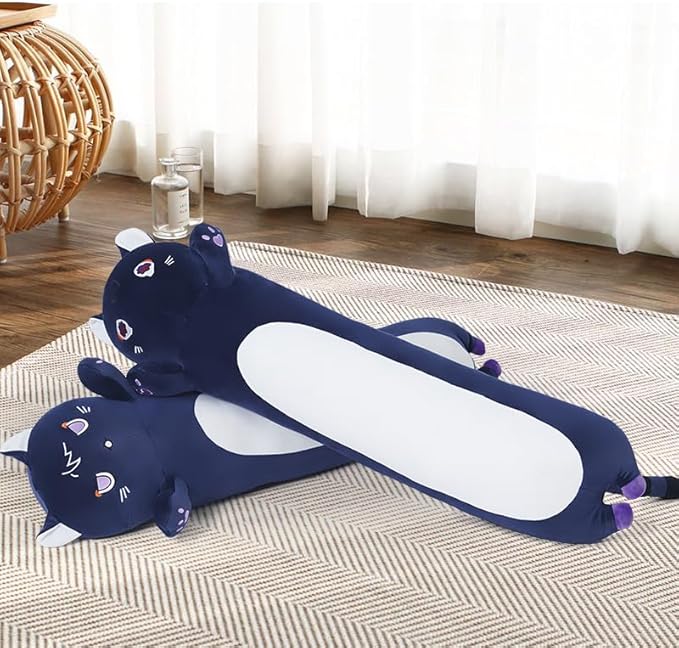 Cat Plush Body Pillow, Cute Cat Long Stuffed Animals Soft Cat Plushies, Purple Kitten Plush Toys for Kids Girlfriend(110cm/43.3inch)