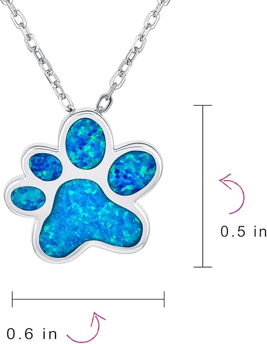 BFF Best Friend Animal Pet Lover BFF Blue Gemstone Opal Inlay Cat Dog Puppy Paw Print Stud Earrings Pendant Necklace Jewelry Set For Women Teen .925 Sterling Silver