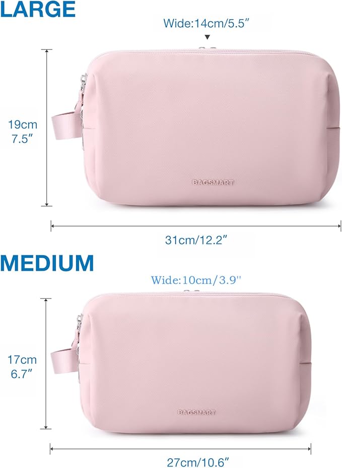 BAGSMART Toiletry Bag for Men, Travel Toiletry Organizer Dopp Kit Water-resistant Shaving Bag for Toiletries Accessories, Door Room Essentials,Pink-medium