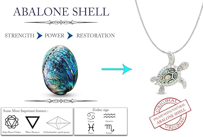 AFFY Abalone Shell Animal (Starfish, Dolphin, Seahorse, Frog, Dragonfly, Whale Tail, Turtle) 14K White Gold Over Sterling Silver Pendant Necklace Jewelry Gift For Her