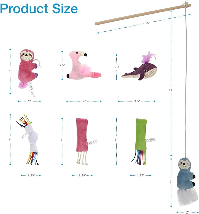 kensie Interactive Sloth/Flamingo/Sloth/Knot, for Indoor Cats Kitten Play Chase Exercise, Kitten Fun Mental Physical Exercise Puzzle Eliminates Boredom, 7 Pcs Cat Teaser Toy Set