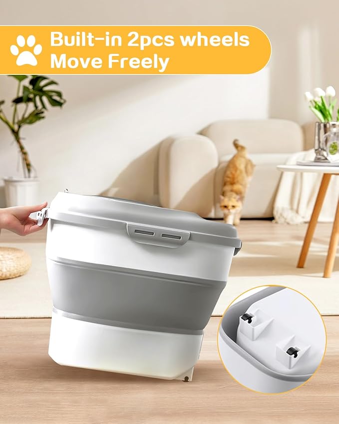 ANVS Dog Food Storage Container - Up to 30Lbs Collapsible Dog Food Container with Airtight Lids, Scoop and 2.5L Small Pet Food Storage Container Dry Food For Dog, Cat and Other Pet Food (Grey)