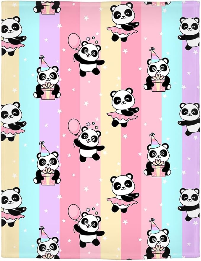 Cute Panda Blanket, Warm and Plush Rainbow Throw, Great Gifts for Kids Boys and Girls, 60x80 Inches