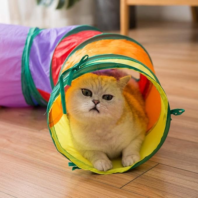 Cat Tunnel with Play Ball, Interactive Peek-a-Boo Cat Toys Cat Tube Toy, Colorful S-Tunnel