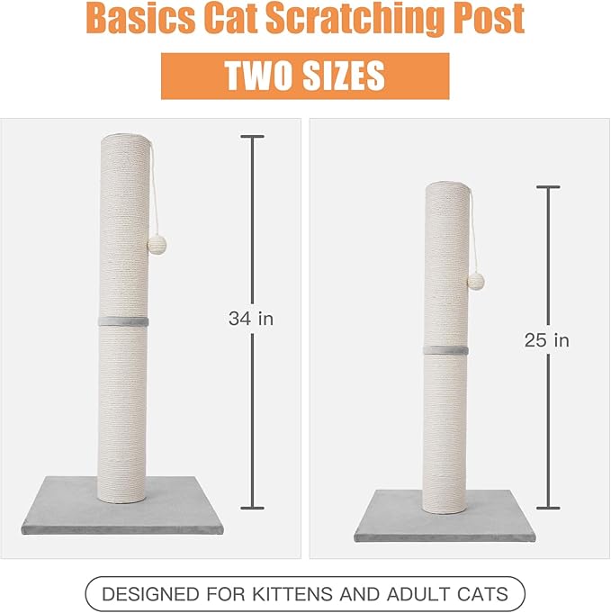 MumMarmot's Cat Scratching Post with Premium Sisal Rope 3.25Inch Large Diameter Scratcher Post for Indoor Cats Beige(25 inch)