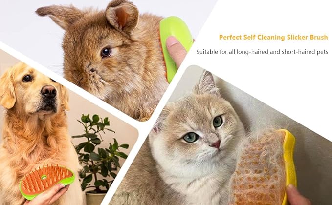 4-in-1 Self-Cleaning Steam Grooming Brush - Efficient Massage, Hair Removal, Tangle-Free Care for Cats and Dogs (Yellow)