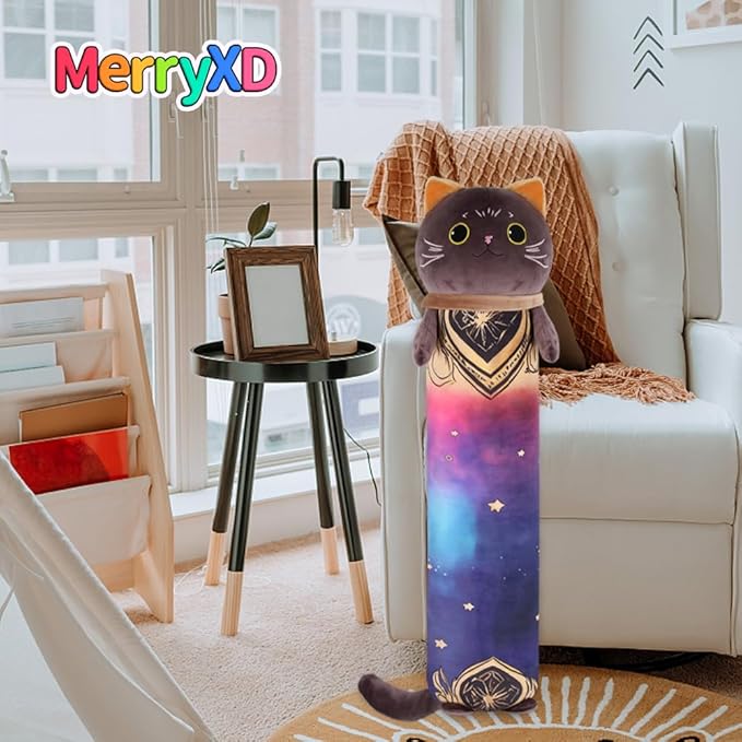MerryXD Kawaii Long Cat Plush Body Pillow, 36”Soft Cute Black Stuffed Animals Plushies, Kids Big Doll Toys, Ideal Gifts for Cuddles,Girls,Girlfriend,Boys,Birthday,Christmas,Halloween,Valentine's Day