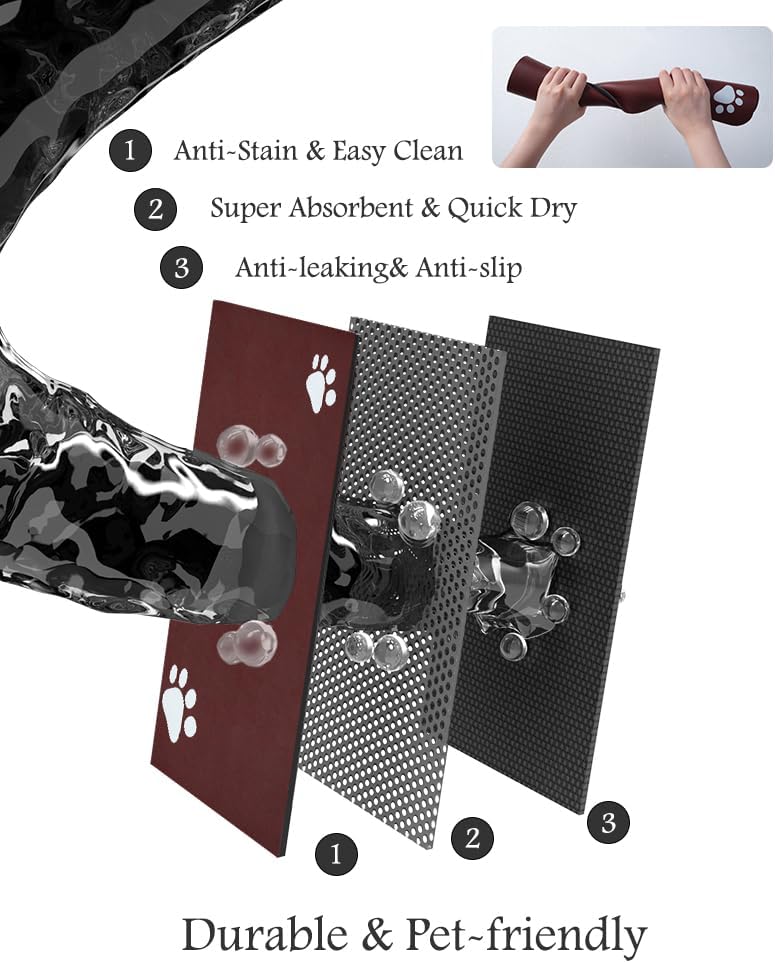 Pet Feeding Mat-Absorbent Dog Mat for Food and Water Bowl-No Stains Quick Dry Water Dispenser Mat-Dog Accessories Pet Supplies-Bowl for Messy Drinkers(RED,16"x24"