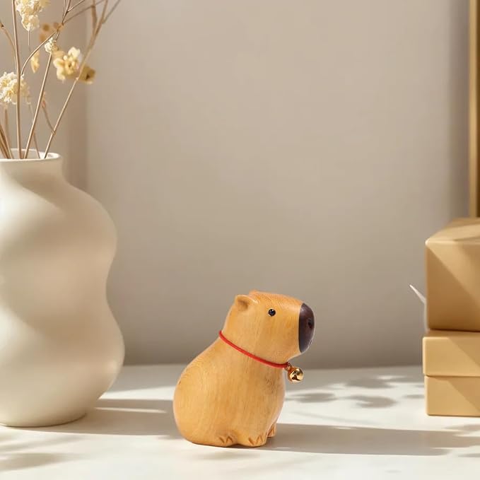 Capybara Wooden Figurine, Handmade Art Carved Water Hog Small Animal Garden Statue, Desk Decoration Lovely Gift Home Decor Table Living Room Bedroom Bookshelf Decoration