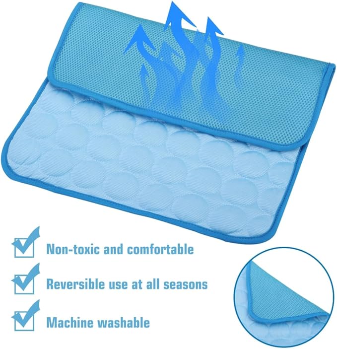 Pet Cooling Mat Cooling Fiber - Washable Non-Toxic Pet Indoor Outdoor Bed, Foldable Pee Pads for Dogs Settle Mat Cooling Dog Blanket Cat Cooling Pad (Blue, Medium)