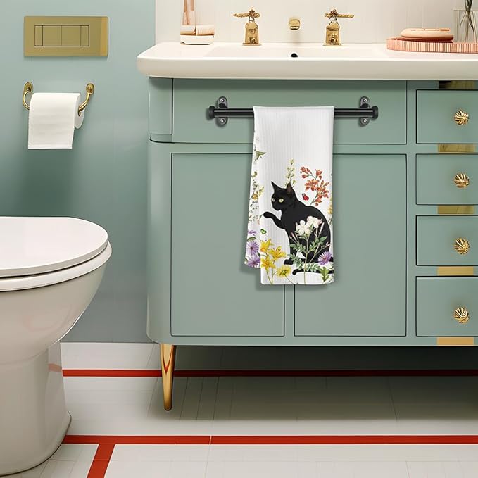 Cat Towel,Floral Kitchen Towels,Cat Kitchen Towels,Cat Dish Towels,Cat Hand Towel,Funny Kitchen Towels,Black Cat Gifts for Women,Cat Kitchen Accessories,Cat Lady Gifts,Gifts for Cat Lovers for Women