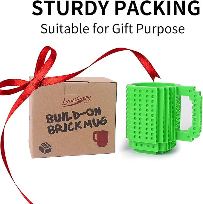 Build-on Brick Coffee Mug, Funny DIY Novelty Cup with Building Blocks Creative for Kids Men Women Xmas Birthday (Green)