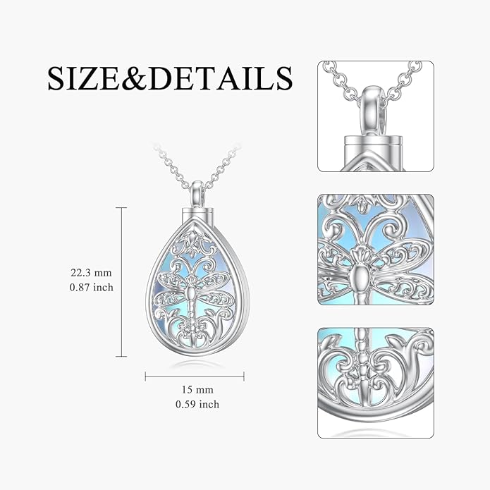 Animal Crystal Urn Necklace For Ashes Sterling Silver Butterfly Dragonfly Bee Phoenix Peacock Hummingbird Fox Angel Wing Pentagram Pentacle Cremation Necklace Heart Teardrop Urn Holder Necklaces For Women Memorial Jewelry