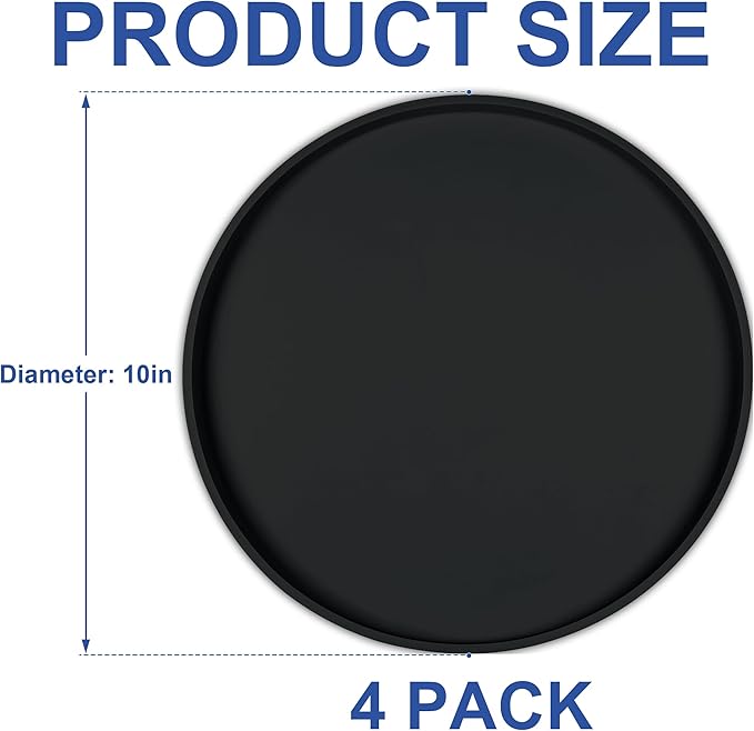 Arespark Pet Silicone Food Mat, Set of 4 Nonslip Waterproof Feeding Bowl Mat with Raised Edges for Food and Water Prevent Spills, Round Eating Tray for Dog Cat Puppy Kitten, 10'' x 10''