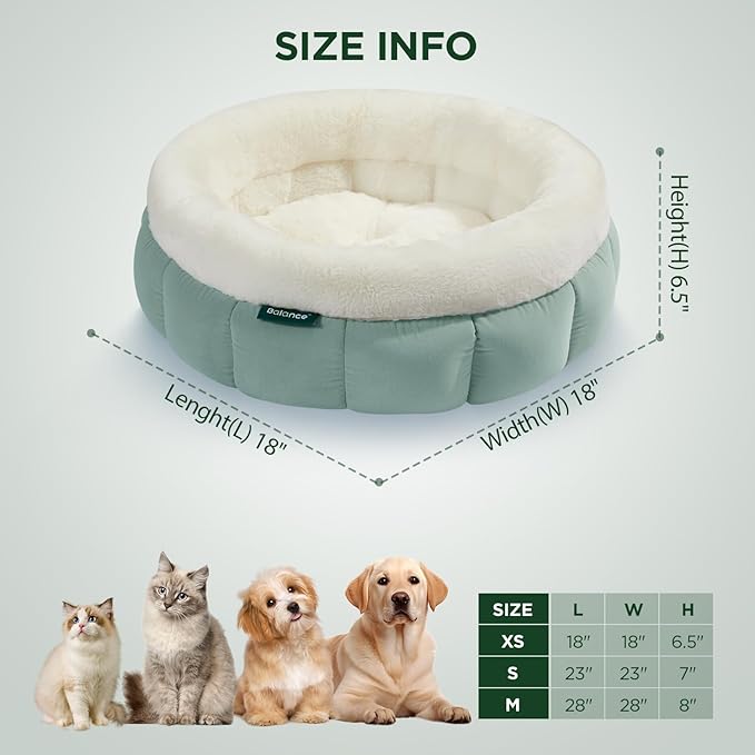 BALANCE Round Cat Beds for Indoor Cats - Donut Dog Beds for Small Dogs, Washable Pet Bed for Puppy and Kitten with Anti-Slip Bottom