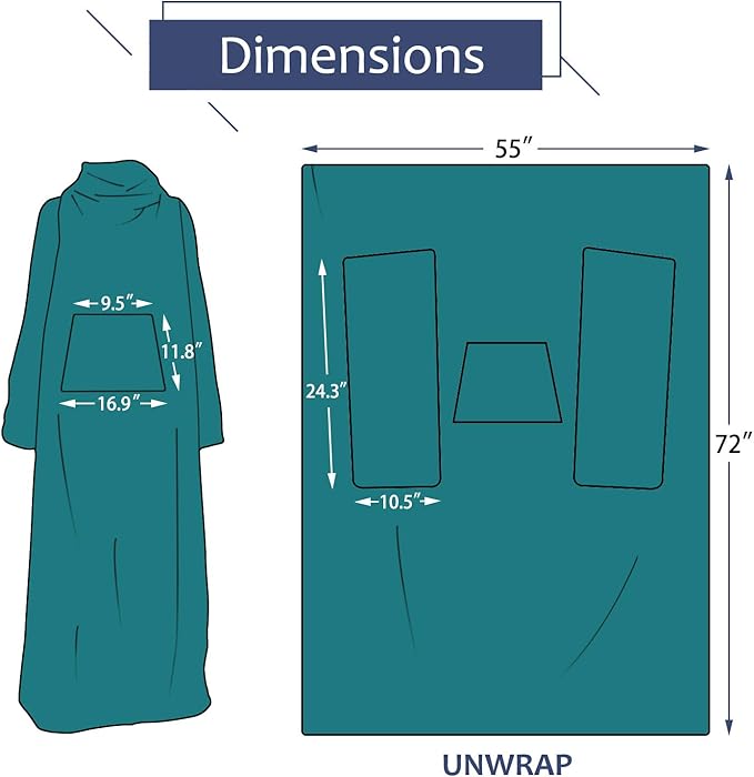 Solaris Wearable Blanket with Sleeves for Adults, Softness Comfort Warmth Fleece Gift for Women Men, Snuggy Body Throw TV Blanket for Home Office Lounge, Gift for Your Lover