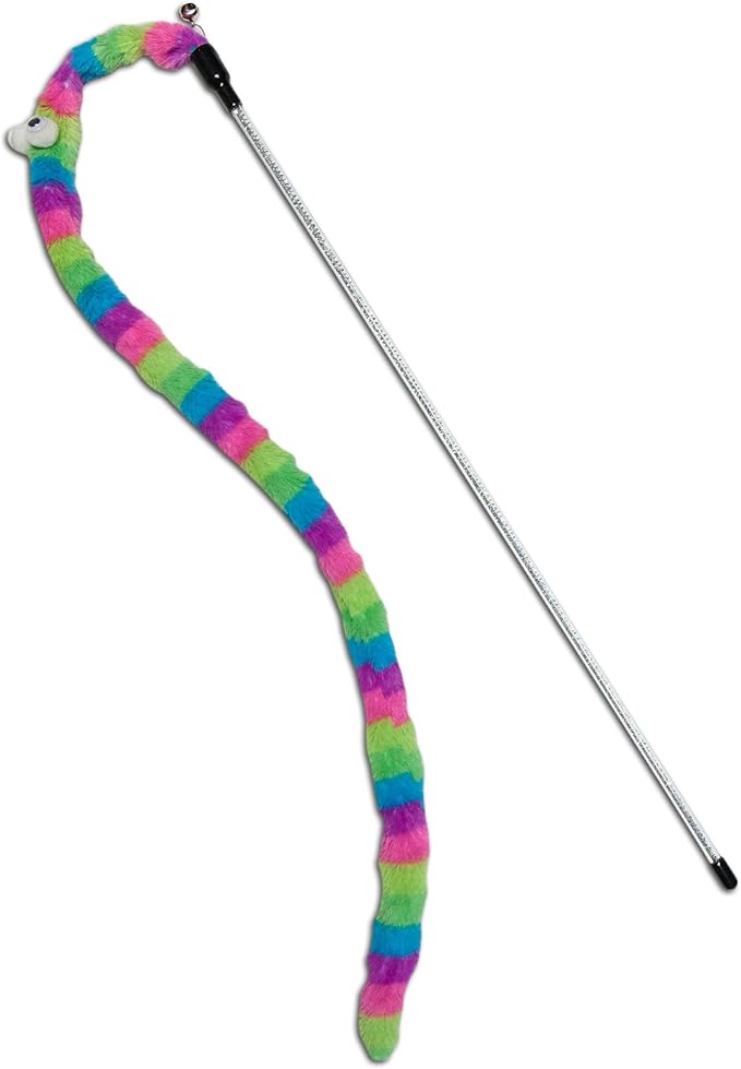 Touchcat 'Worm-Tail' Cat Teaser with Durable Glittered Cat Wand for Premium Cat Chaser Engaging Fun
