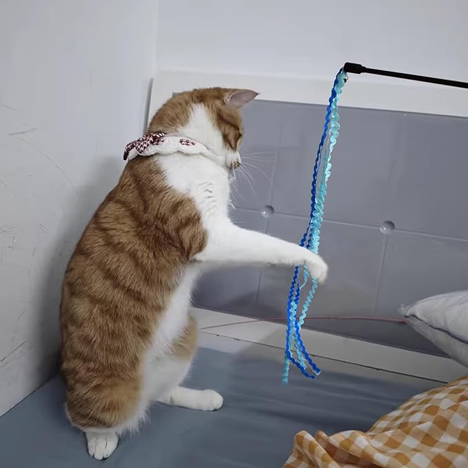 Cat Wands, 3 PCS String Cat Toys Colorful Ribbon Cat Stick Interactive Cat Teaser Wand for Cat Kitten Kitty Playing Toy