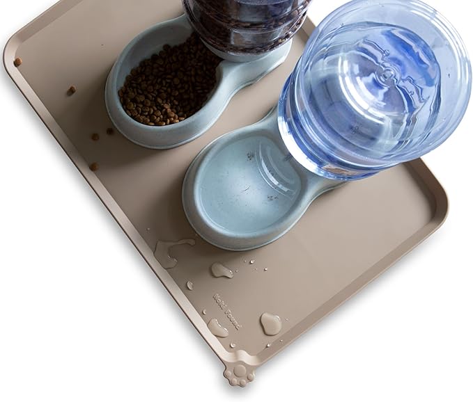 Hoki Found Large Silicone Pet Food Mats Tray - Non Slip Pet Dog Cat Bowl Mats Placemat - Dog Pet Cat Feeding Mat - Waterproof Dog Cat Food Mats -Pet Water Mats for Floors-Tan