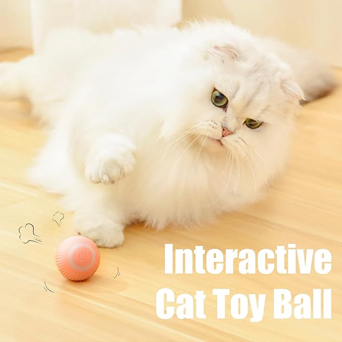 Interactive Cat Toys Ball Pet Smart Ball Automatic Rolling Chase Ball with Colorful Lights, Perfect Indoor Playmate Toy Ball for Kitten & Puppy Dog Playing, USB Rechargeable (Pink)