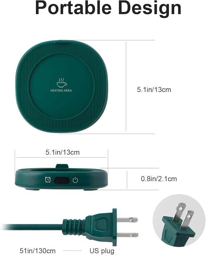 Bsigo Cute Cat Mug Set & Electric Smart Mug Warmer for Home & Office, Beverage Tea & Coffee Cup Warmer with 3-Temp Settings, 8H Auto Shut Off, Green