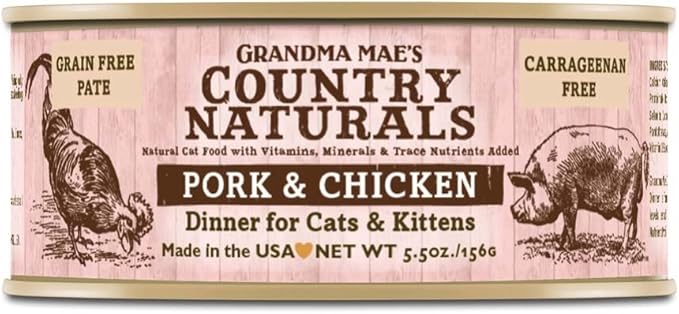 Grandma Mae'S 79700187 5.5 Oz Grain Free Pork & Chicken Dinner Cat Food (24 Pack), One Size
