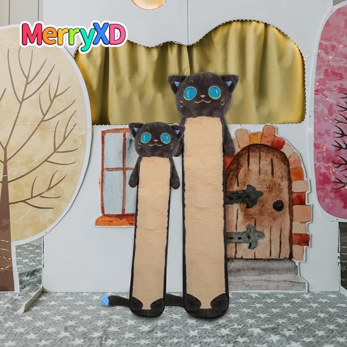 MerryXD Long Cat Plush Kawaii Body Pillow, 28” Cute Black Cat Stuffed Animals Soft Plushies, Big Eyes Kitten Plush Toys Throw Pillow Doll Gift for Girlfriend,Birthday,Christmas,Halloween