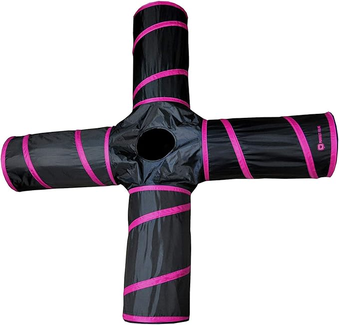 Purrfect Feline - 4 Way Cat Tunnel and Crinkle Cat Toy - Interactive Cat Toy with Cat Ball - Cat Supplies for Indoor Cats - Suitable for Ferrets, Rabbits or Small Dogs - Pink - L