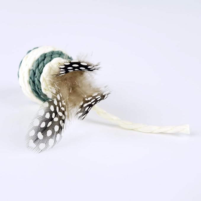 Cat Toys Set with Paper Rope & Feathers Ball and Mouse - 2 Pack, Interactive Toys for Indoor Cats,Kittens