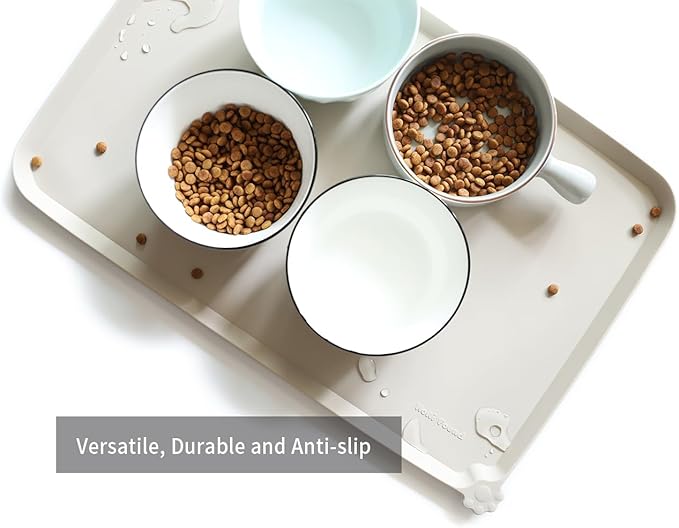 Hoki Found L Silicone Pet Food Mats Tray - Non Slip Pet Dog Cat Bowl Mats Placemat - Dog Pet Cat Feeding Mat - Waterproof Dog Cat Food Mats -Pet Water Mats for Carpet -Cream Brown