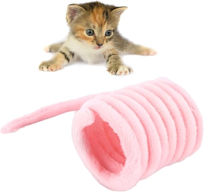 Plush Cat Spring Toys, Colorful Interactive Cat Toys Cat Entertaining Toys, Colorful & Durable Plastic Spring Coils Attract Cats Providing Interactive Playtime and stimulating Their Instincts(Pink)