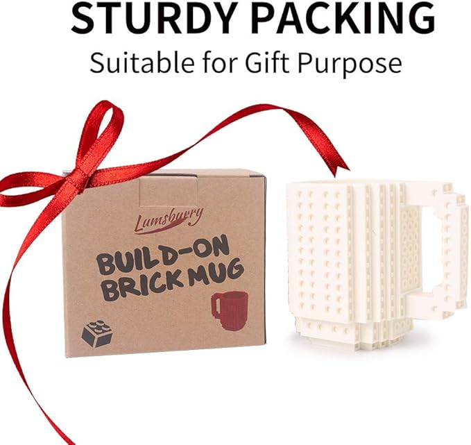 Build-on Brick Coffee Mug, Funny DIY Novelty Cup with Building Blocks Creative for Kids Men Women Xmas Birthday (White)