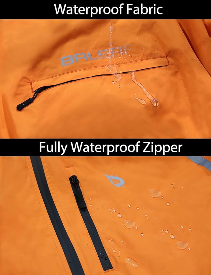 baleaf Men's Rain Jacket Waterproof Windbreaker Running Cycling Golf Hiking Gear Hood Lightweight Reflective Packable