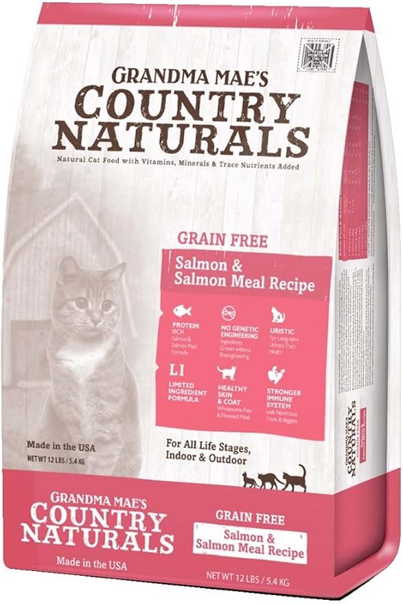 Grandma Mae's Country Naturals Grain-Free Salmon Meal Recipe for Cats and Kittens, 3 Pounds, Non-GMO Uristic Formula