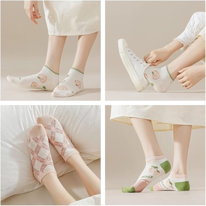 5/10 Pairs Combed Cotton Socks for Women with Cute Animals/Flowers Patterned Ankle Socks