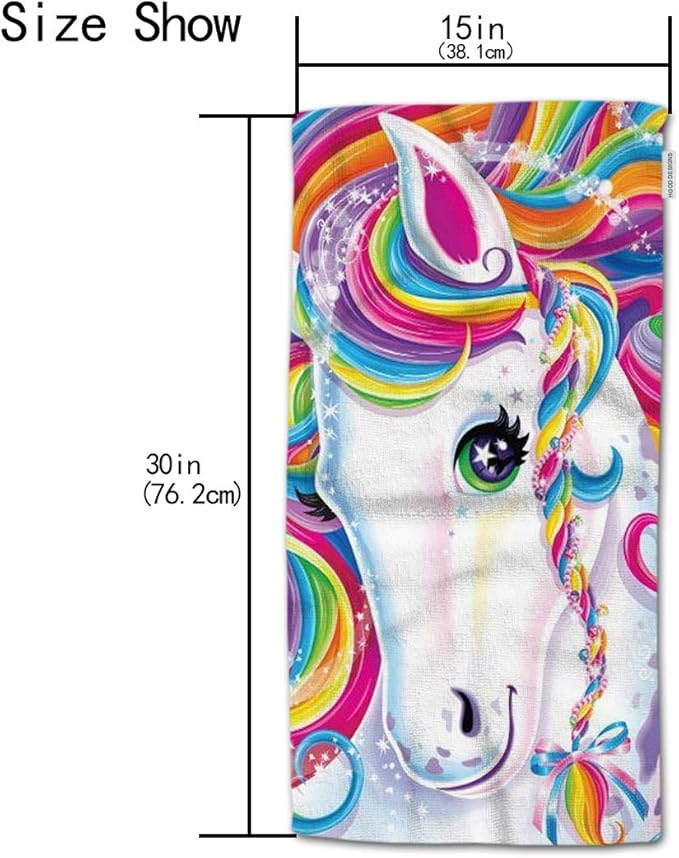 HGOD DESIGNS Unicorn Bath Towels, Beautiful Unicorn with Rainbow Hair, 100% Cotton Soft Towels for Bathroom & Kitchen, 15"X30"