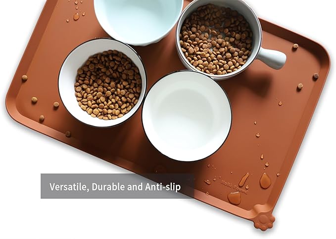 Hoki Found L Silicone Pet Food Mats Tray - Non Slip Pet Dog Cat Bowl Mats Placemat - Dog Pet Cat Feeding Mat - Waterproof Dog Cat Food Mats -Pet Water Mats for Carpet -Caramel