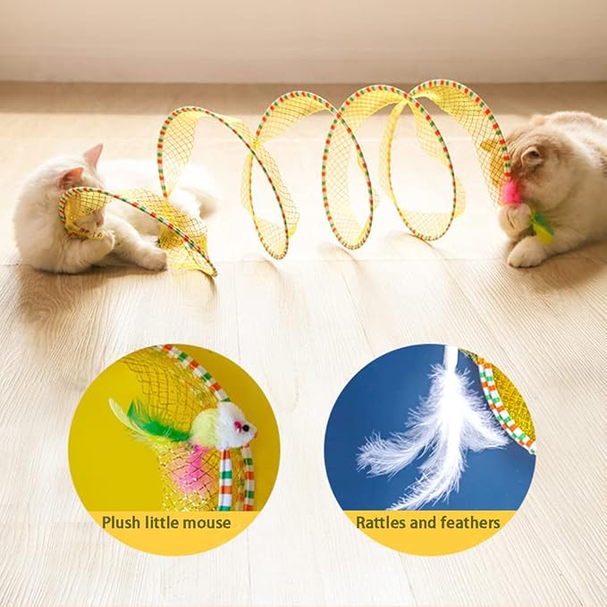 Folded Cat Tunnels for Indoor Cats, Cat Donut Tunnel, Cat Play Tunnels, Folded Cat Tunnel Spring,Cat Toy for Indoor Cats,Cat Toys Interactive for Indoor Cats (Yellow)