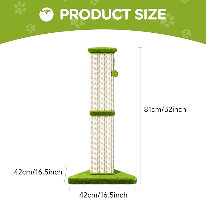 Cat Scratching Post 32 Inch Tall Cat Scratching Post for Indoor with 5 Inch Diameter Post and Ball Cat Scratcher for Medium and Large Cats